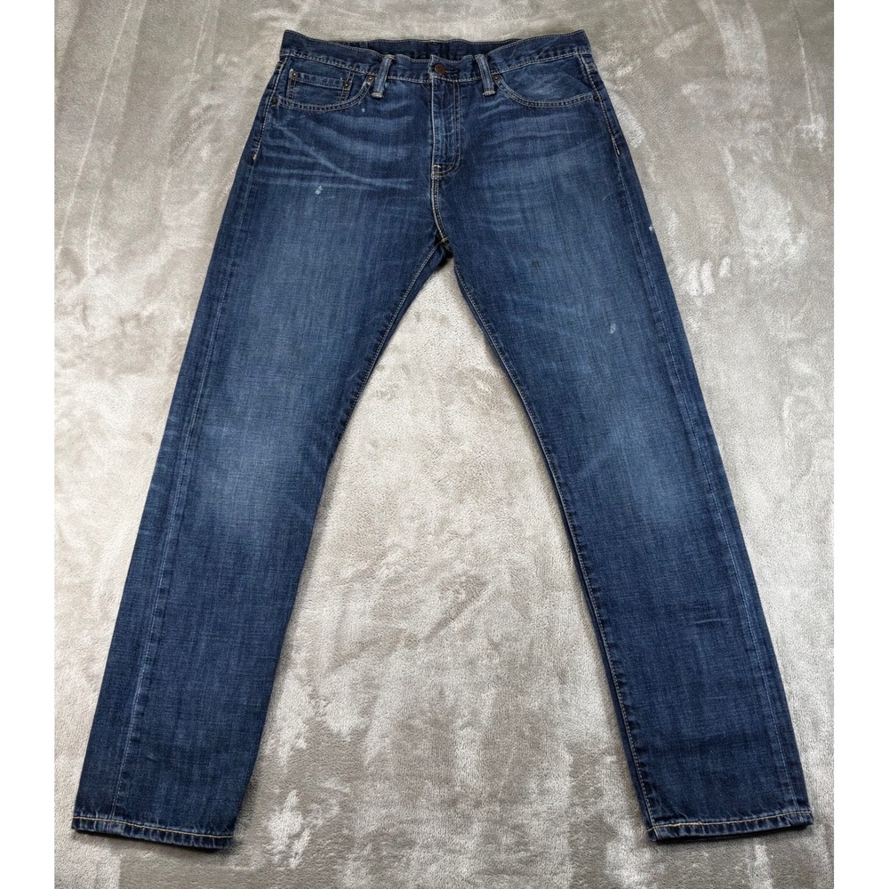 Levis 508 Regular Taper‎ Jeans Mens 33x32 Dark Blue Whiskers Distressed Denim